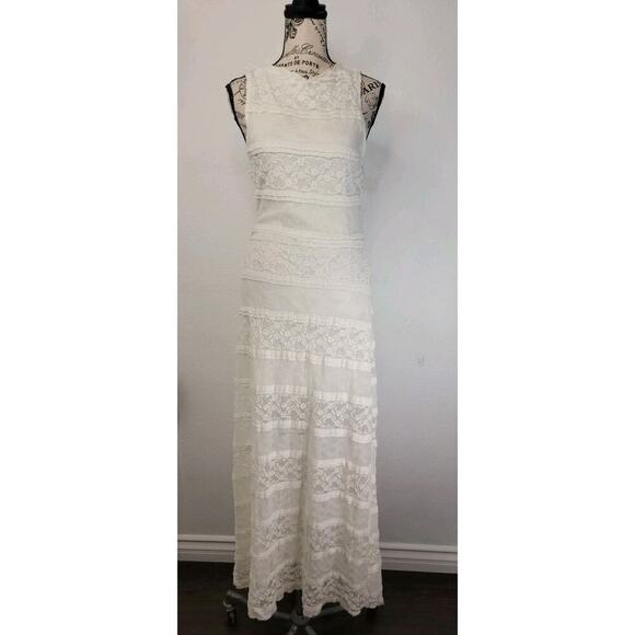 Manito USA Slip Maxi Dress Sz XS/S Ivory Lace Mesh Semi Sheer Whimsycal - Picture 2 of 8